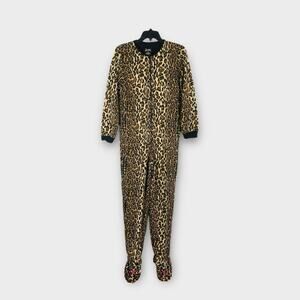 Nick & Nora Leopard Print Footed Pajamas S Womens EXC One Piece Cheetah Cat